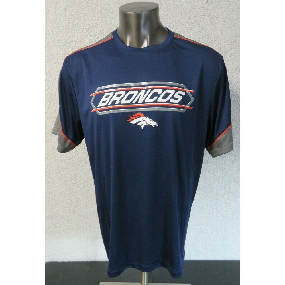 Mens NFL Team Denver Broncos Shirt Blue Gray Size XL Polyester TX3 Short Sleeve